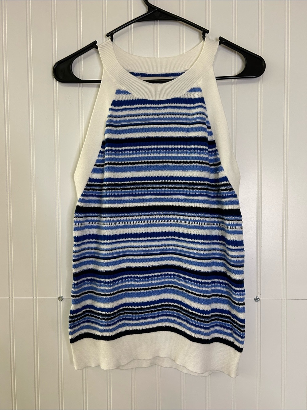 Striped Blue & White Halter Knit Top Size Medium